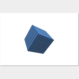 Design element cube with blue and white squares. Posters and Art